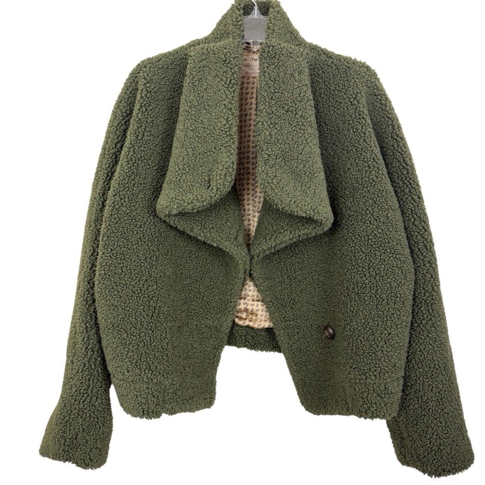 We The Free People Izzy Wrap Teddy Jacket Sz XS Olive Green Comfy Pockets
